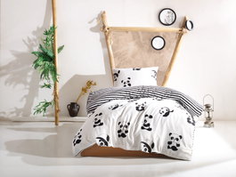 L'essentiel linge de maison Juego de funda de edredón Panda Blanco y Negro